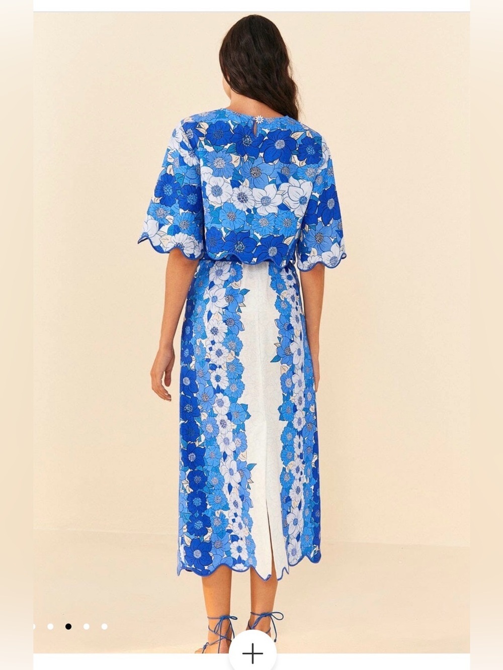FARM Rio Set  Blue Flower Linen Blend Midi Skirt /Crop Top Set, M - Picture 9 of 16